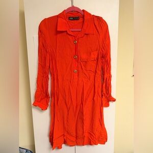 Zara XS Women’s Vibrant Orange Button-Down Shirt dress